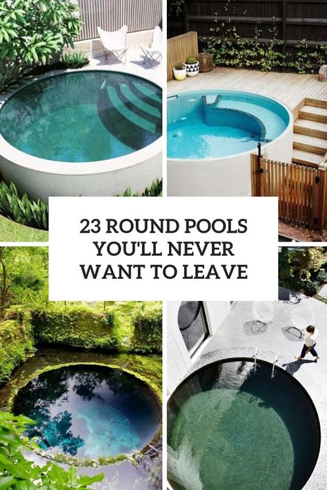 Plung Pools Small Backyards, Round Pools With Decks, Round In Ground Pool, Round Pools Inground, Round Above Ground Pool Landscaping, Plungie Original Pool Round, Small Round Pool Ideas, Round Inground Pool Ideas, Concrete Tank Pool