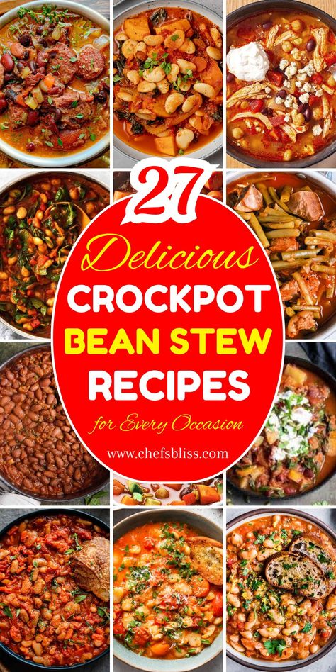 Hearty, comforting, and full of flavor, these 27+ crockpot bean stew recipes are perfect for a cozy meal. Packed with savory beans, vegetables, and rich spices, these stews are effortless to make and perfect for warming up on a chilly day. Bean Stew Recipes, Crock Pot Inspired Recipes, Bean Stew, Cozy Meals, Warming Up, Bean Soup, Stew Recipes, Crockpot Recipes, Stew