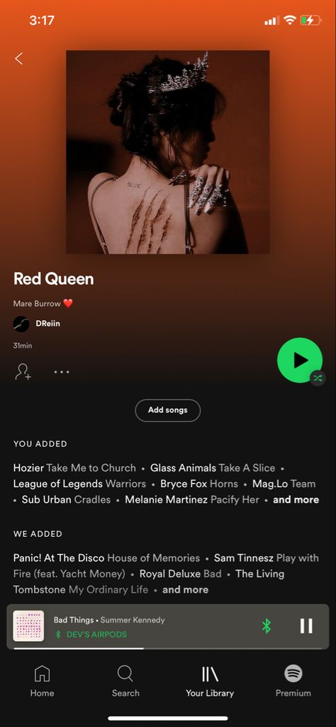 Red Queen Playlist, Queen Of Hearts Song, Queen Songs, The Living Tombstone, Heart Songs, Take Me To Church, Red Queen, Hozier, Glass Animals