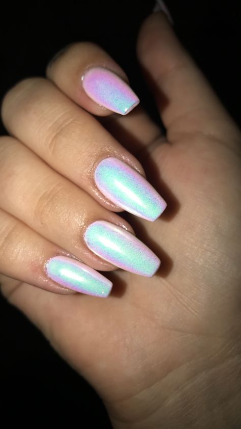 iridescent  nails/ white shellac with holographic glitter Iridescent Nails, Holographic Glitter Nails, Emerald Nails, Holographic Nail Polish, Simple Acrylic Nails, Uv Gel Nail Polish, Christmas Nails Acrylic, Thanksgiving Nails, Acrylic Nails Coffin Short