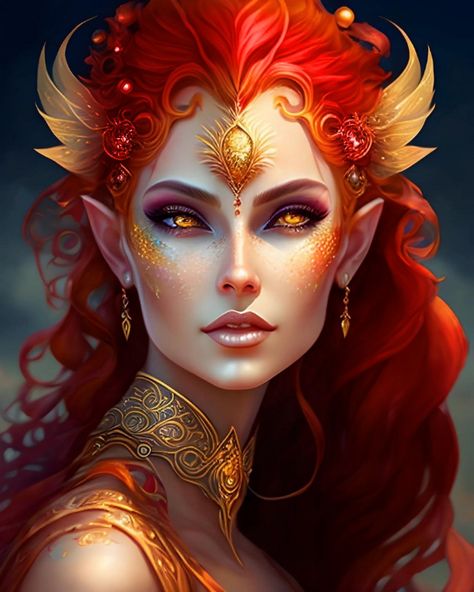 Elves Female Beautiful, Fire Fairy, Elves Fantasy, Elf Art, Fantasy Portraits, Queen Art, Elf Makeup, Red Queen, Fantasy Costumes