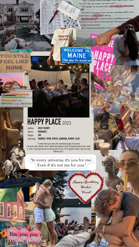 Happy Place Book Aesthetic, My Happy Place Aesthetic, Happy Place By Emily Henry, Kindle Collage, Book Aethstetic, Emily Henry Happy Place, Happy Place Aesthetic, Happy Place Emily Henry Aesthetic, Happy Place Book