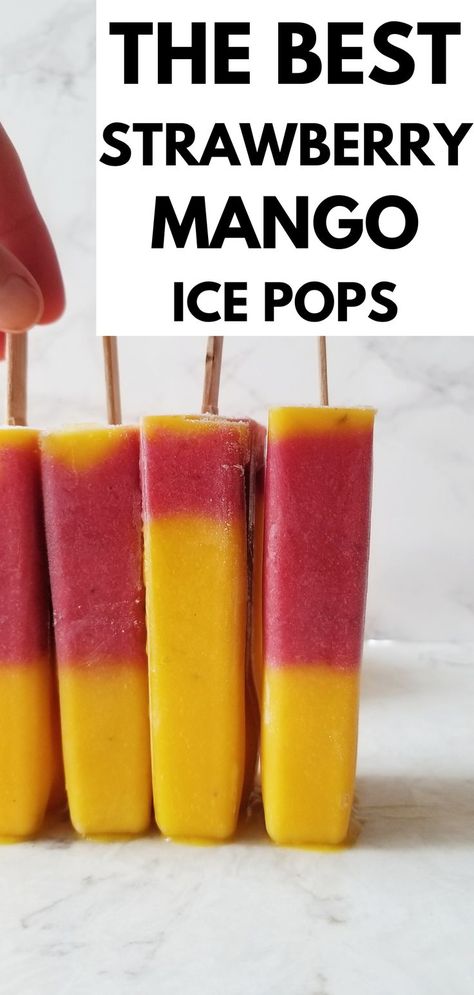 Artisan Popsicles, Homemade Popsicles Healthy, Mango Popsicle Recipes, Mango And Strawberry, Fruit Popsicle Recipes, Fruit Ice Pops, Homemade Fruit Popsicles, Vegan Popsicles, Healthy Popsicle Recipes