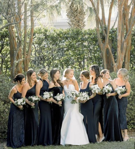 Black Velvet Bridesmaid Dresses Winter, B&w Wedding, Black Bridesmaid Dress Mismatched, Black Bridesmaid Dress, Croatia Wedding, Holly Wedding, Winter Bridesmaid Dresses, I Do Crew, Tan Wedding