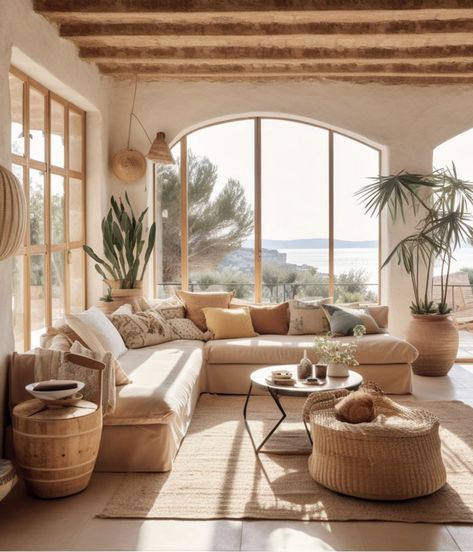 Dream Architecture, Mediterranean Interior, Mediterranean Home, Mediterranean Homes, Decor Home Living Room, Boho Living, Boho Living Room, Living Room Inspo, Home Decor Tips