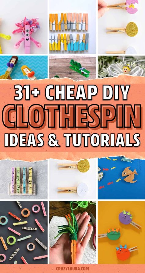 Looking for a fun and easy craft project without creating huge mess?! These DIY clothespin craft ideas and tutorials are the perfect project to try at home with the kids! #crafts #diycrafts #clothespincrafts #kidscrafts Clothes Pin Activities Kindergarten, Round Clothespin Crafts, Craft With Clothes Pins, Mini Clothes Pin Crafts, Clothespin Spring Crafts, Clothes Pin Activities, Makerspace Projects, Popsicle Stick Crafts For Kids, Clothespin Diy Crafts