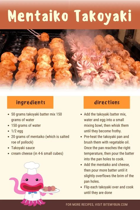 If you’re in the mood for a stronger flavor than that of octopus, I’d suggest trying the mentaiko takoyaki. It’s one of those takoyaki flavor variations you just can’t get out of your head. But, it’s an acquired taste, let’s make some! 17 Easy Recipes Anyone Can Make All the tips you'll ... Okonomiyaki Sauce, Homemade Recipe Books, Octopus Recipes, Salted Fish, Get Out Of Your Head, Batter Mix, Japanese Street Food, Food Snack, Fish Recipe