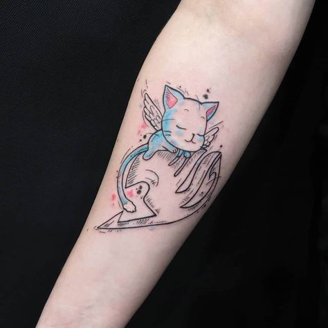 Happy Anime Fan Arts Fairytail Tattoo Tysiak Tattoo Fairy Tail Tattoo Ideas, Fairy Tail Tattoo, Tail Tattoo, Fairy Tail Symbol, Kitten Tattoo, Happiness Tattoo, Manga Tattoo, Anime Fairy Tail, Fairy Tattoo