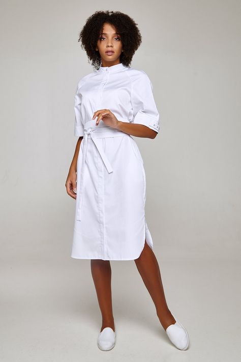 White Medical Lab Coat Women Nurse Scrub Uniform Doctor | Etsy Nurse Scrub Dress, Beautician Uniform, Lab Coat Fashion, Doctor Clothes, Nurse Style, Medical Scrubs Fashion, Scrub Uniform, Nurse Dress Uniform, Doctor Coat