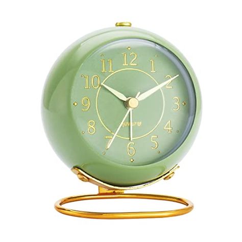 Vintage Desk Clock, Green Clock, Analog Alarm Clock, Metal Bedroom, Retro Bedroom, Desk Alarm Clock, Dream Items, Gold Clock, Small Clock