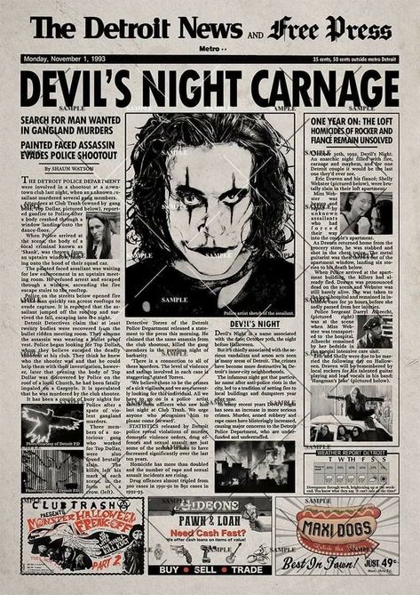 The Crow Eric Draven, Horror Newspaper, Missing Poster, Detroit Police Department, Eric Draven, Crow Movie, Vhs To Dvd, Newspaper Cover, Brandon Lee