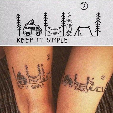 Outdoor Tattoo Ideas, Outdoor Tattoo, Journey Tattoo, Camping Tattoo, Hippie Tattoo, Tattoos Meaning, Couple Tattoos Unique, Muster Tattoos, Back Of Shoulder Tattoo