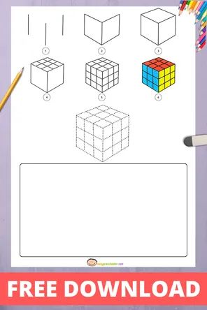 Rubiks Cube Drawing Sketch, How To Draw Rubik Cube, Rubix Cube Drawing, Art Substitute Plans, Rubric Cube, Rubicks Cube, 3d Drawing Tutorial, Pastel Color Wallpaper, Rubik's Cube