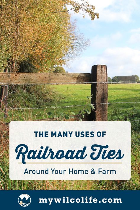 Once solely regarded as the backbone of our railway systems, railroad ties have found new life as functional and aesthetic additions to homes and farms. Learn the many uses of railroad ties around your home and farm from our blog. Railroad Ties Landscaping, Railway Ties, Driveway Sign, Ranch Fencing, Pasture Fencing, Farm Entrance, Fence Options, Railroad Ties, Landscape Borders