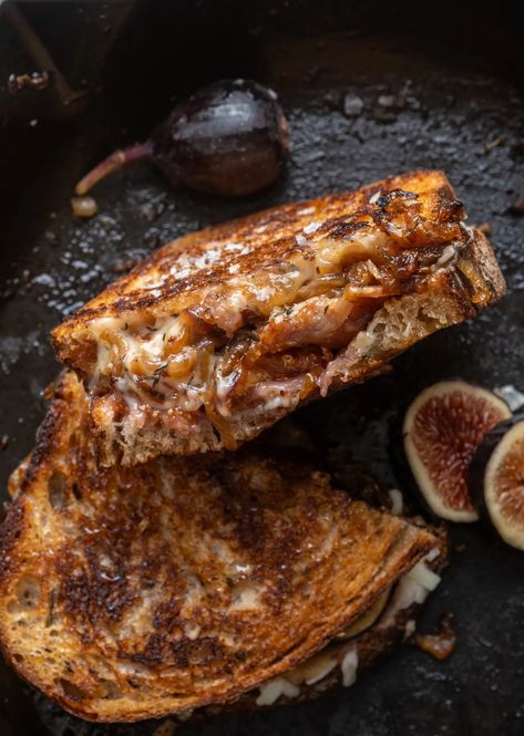 Fig, Bacon & Caramelized Onion Grilled Cheese - Wandering Chickpea Bacon Fig Grilled Cheese, Fig Bacon Jam, Figs And Cheese, Savory Fig Recipes, Fig Recipes Dinner, Fig Recipes Savory, Fig Recipes Healthy, Interesting Dinners, Fig Grilled Cheese