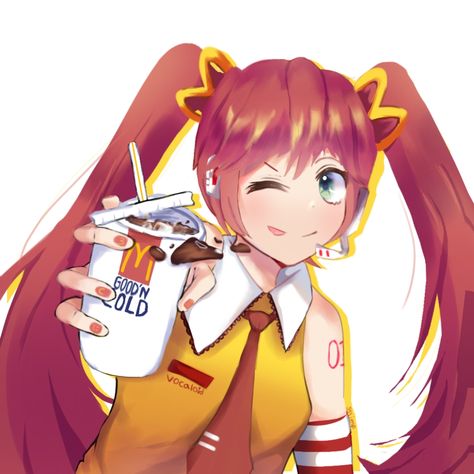 Mcdonald’s Miku, Mcdonalds Miku, Mc Donald's, Mc Donald, Cute Cute, Anime Aesthetic, Hatsune Miku, Vocaloid, Aesthetic Anime