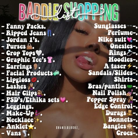 Baddie Must Haves List, Birthday Glow Up List, Baddie Shopping List, Things To Shop For, Selfcare Shopping List, Color Themes For Bedrooms, Baddie Essentials List, Baddie Things To Buy, Things To Buy At The Mall