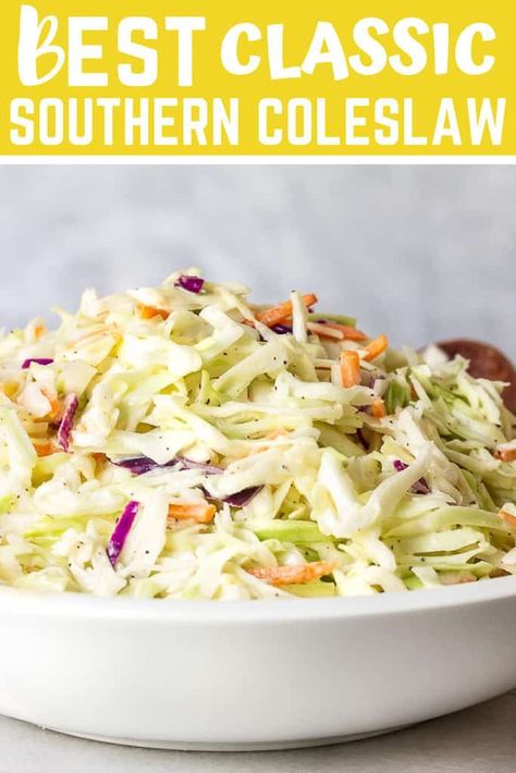 Southern Coleslaw Recipe, Southern Coleslaw, Best Coleslaw Recipe, Apple Cider Vinegar Lemon, Coleslaw Recipe Easy, Slaw Dressing, Shredded Cabbage, Homemade Coleslaw, Creamy Coleslaw