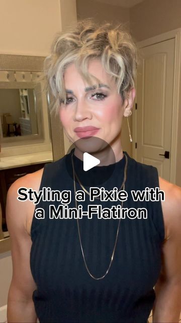 Flat Iron Pixie Hair, Dressy Pixie Hairstyles, How To Style A Long Pixie Hair Tutorials, How To Curl Short Pixie Hair, How To Style A Grown Out Pixie, How To Style My Pixie Haircut, Curling Pixie Hair With Flat Iron, How To Curl Pixie Hair Tutorials, Styling Pixie Hair