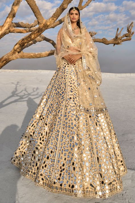 Mirror work lehenga set for women Mirror Dupatta, Cream Mirror, Lehenga Black, Lehenga Yellow, Lehenga Hairstyles, Seema Gujral, Lehenga Crop Top, Mirror Work Lehenga, All Over Embroidery