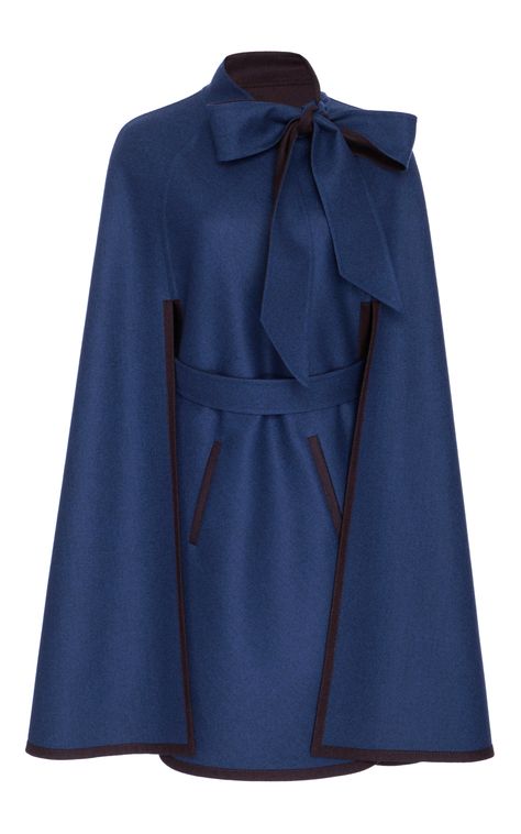 Double-face wool cape coat by Carolina Herrera Navy Wool Coat, Designer Outerwear, Wool Cape Coat, Cape Fashion, Navy Blue Coat, Blue Cape, Navy Coat, Reversible Coat, Blue Coat