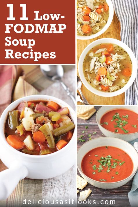 11 Low FODMAP Soup Recipes - Delicious as it Looks Low Fodmap Soup Vegetarian, Low Fodmap Frozen Meals, Low Fodmap Tomato Soup, Low Fodmap Crockpot Recipes, Fodmap Recipes Lunch, Low Fodmap Chili, Easy Fodmap Recipes, Fodmap Chili, Low Fodmap Soup Recipes