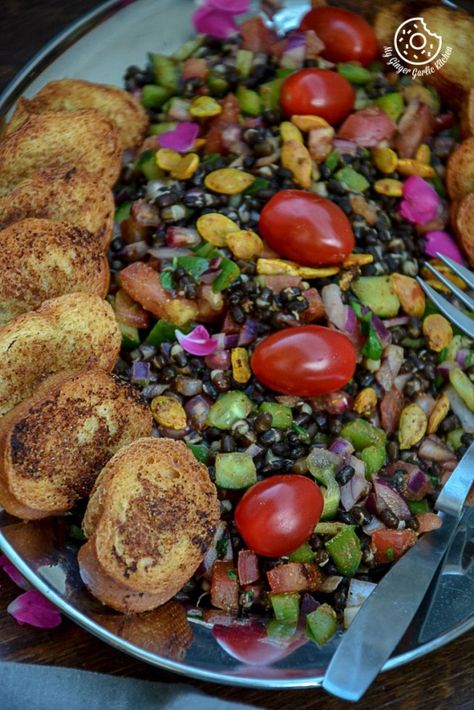 Whole Black Gram Sprouts with Oven Toasted Garlic Baguette Garlic Baguette, Healthy Proteins, Black Gram, Sprouts Salad, Chaat Masala, Spanish Onion, Healthy Protein, French Food, White Bread