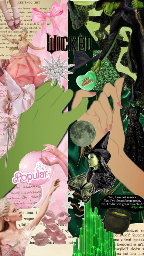 #fyp#wicked #elphaba #glinda #wicked #wizardofoz #aesthetic #pink #viral #green #viralshuffle Glinda Wicked, Wicked Elphaba, Musical Wallpaper, Elphaba And Glinda, Library Book Displays, Wicked Musical, Cute Lockscreens, Iphone Design, Vintage Collage