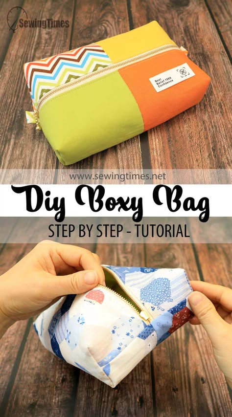 DIY Boxy Bag with No Binding✨Beautiful pouch made in 4 pieces Tutorial Pencil Pouch Diy, Diy Pouch, Tote Bag Pattern Free, Boxy Bags, Making Bags, Quilted Bags, Pouch Diy, Bag Pattern Free, Diy Bags Purses