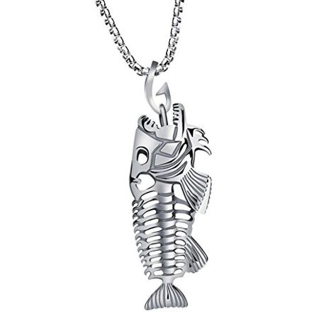 Long Sweater Chain Pendant Necklace Cuekondy Fish Bone Fish Bone Necklace, Punk Style Men, Bone Fish, Skeleton Necklace, Fish Skeleton, Fish Necklace, Bone Necklace, Fishing Hook, Rock Jewelry