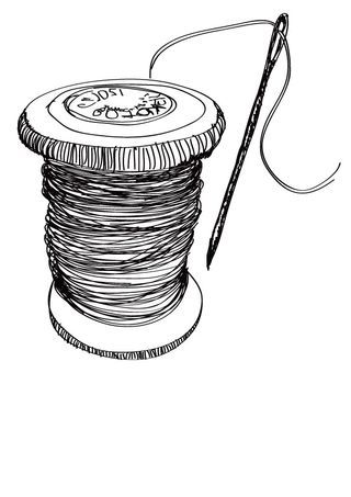 Needle and Thread Spool Drawing Thread And Needle Drawing, Spool Of Thread Drawing, Sewing Needle Tattoo Design, Needle And Thread Drawing, Needle Illustration, Needle Drawing, Sewing Drawing, Technology Drawing, Thread Drawing