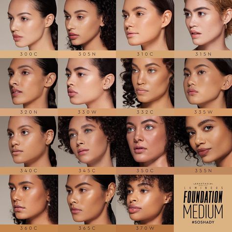 ABH Luminous Foundation shade range. Swipe left for all shades. Model shades marked on the bottom of each photo. #abhfoundation Foundation Shades For Indian Skin, Anastasia Beverly Hills Foundation, Anastasia Beverly Hills Contour, Foundation Swatches, Anatomy References, Luminous Foundation, Foundation Shade, Anastasia Beverly Hills Makeup, Foundation Colors