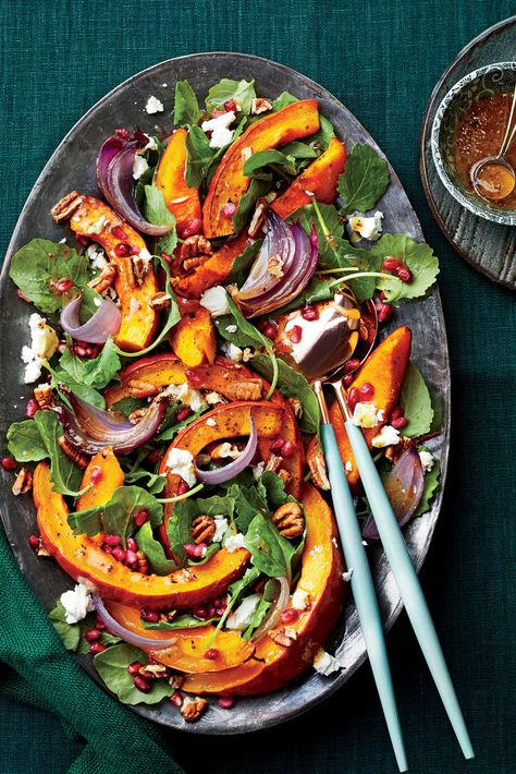 40 Easy Pumpkin Recipes Full of Fall Flavor | Creamy goat cheese, a tangy apple cider dressing, and melt-in-your-mouth roasted pumpkin make this salad our seasonal MVP. #recipes #recipeideas #southernliving #pumpkinrecipes #pumpkinideas Arugula Salads, Autumn Salads, Best Christmas Dinner Recipes, Baby Kale Salad, Pumpkin Recipes Dinner, Canned Pumpkin Recipes, Easy Christmas Dinner, Csa Box, Roasted Acorn Squash