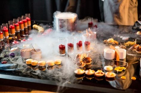 Special effects can be added to Rhubarb's interactive dessert stations Dessert Station, Gourmet Burgers, Winter Desserts, Food Stations, Dry Ice, Food Stall, Dessert Tables, Food Table, Food Experiences