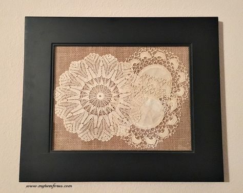 Framed Antique Doily Artwork     http://www.myturnforus.com/2016/09/framed-antique-doily-artwork.html Doily Wall Art, Framed Doilies, Doily Art, Crochet Wall Art, Doilies Crafts, Vintage Doilies, Lace Crafts, My Turn, Diy Farmhouse Decor