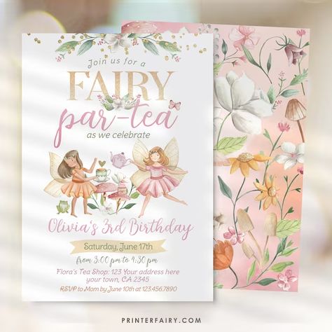 PrinterFairy - Etsy Spain Fairy Tea Party, Fairytale Birthday, Magical Party, Fairy Garden Birthday Party, Fairy Tea Parties, Forest Party, Third Birthday Party, Garden Party Birthday, Garden Birthday