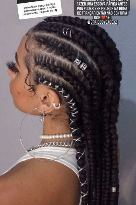 Female Cornrows Braids, Gana Braids Hairstyles, Braids With Jewels, Gana Braids, Peinados Hair Styles, Curly Hair Braids, Big Box Braids Hairstyles, Ghana Braids, Beautiful Braided Hair