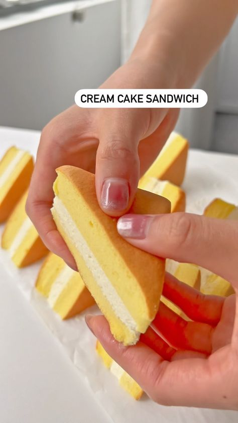 Cream Cake Sandwich. Recipe linked in my bio. #creamsandwich #cakesandwich #cake #baking #cooking #recipe #viralvideos #viralreels… | Instagram Cake Sandwich Recipe, Dessert Sandwich, Cake Sandwich, Victoria Sponge Cake, Elegant Desserts, Cream Sandwich, Fall Dessert Recipes, Easy Baking Recipes Desserts, Sandwich Recipe