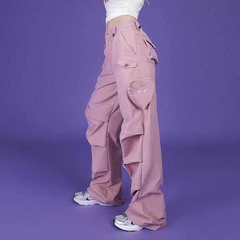 Doll Photoshoot, Pink Cargo Pants, Pocket Cargo Pants, Modest Casual Outfits, Heart Pocket, Photoshoot Themes, Pink Pants, Edgy Outfits, Dark Fashion