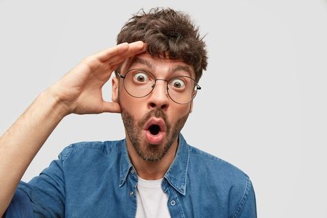 Emotive shocked bearded male stares with... | Free Photo #Freepik #freephoto #man #glasses #person #mouth Surprised Reaction Pic, Formal Poses, Thumbnail Png, Thumbnails Youtube Background, Editing Material, Hand On Head, Business Cards Beauty, Thumbnail Background, Artificial Rocks