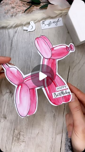 Katharina Tarta Crafts on Instagram: "I can’t remember when I got the last (real) balloon dog, but I always loved to watch people create them. It’s such a fun process. But creating a paper version was fun too 😁  Hope you like this fun shaped diy birthday card 😊🎈  #cardmaking #craftinspiration #diycards #handmadecards #diygreetingcards #cutecrafts #diybirthdaycard #papercrafts" Katharina Tarta Crafts, Balloons Card Ideas, Birthday Card Balloons Diy, Balloon Birthday Cards Handmade, Cards With Balloons Birthday, Balloon Animal Birthday Card, Dog Birthday Card, Watercolor Birthday Cards, Jeff Koons