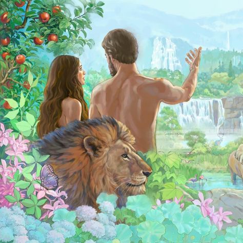 Adam And Eve Story, Adam And Eve Bible, Life In Paradise, Jesus Christ Artwork, Heaven Art, Bible Illustrations, Jesus Photo, Genesis 1, First Humans