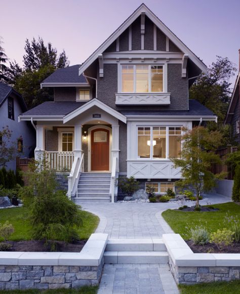 Dunbar 2 - Craftsman - Exterior - Vancouver - by K Henry Design | Houzz Gable Roof House, Gable Roof Design, Craftsman Exterior, Suburban House, Stucco Exterior, American Houses, American House, Craftsman Style Homes, Craftsmen Homes