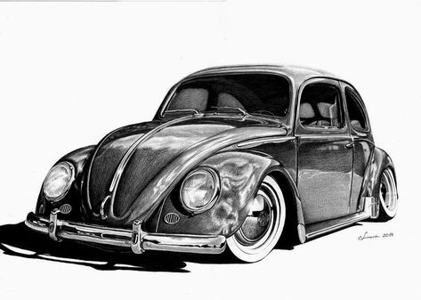 Classic VW Vw Bug Drawing, Bug Drawing, Beetle Drawing, Bugs Drawing, Kombi Pick Up, Beetle Art, Vw Art, Koh I Noor, Beetle Car