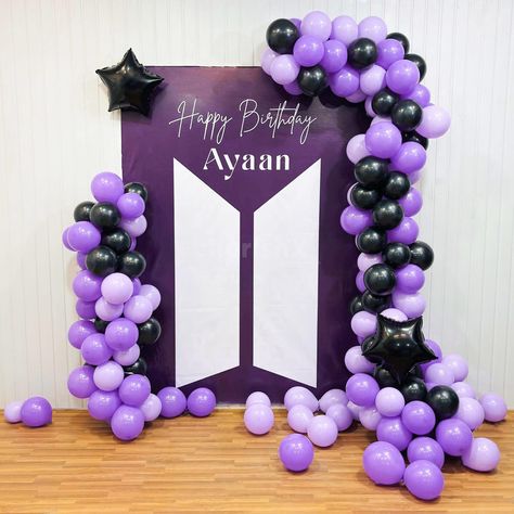 Get ready to light up your BTS-themed celebration with a stunning 7x5 ft customized flex! 🎉💜 Perfect for birthdays, fan meets, or any ARMY event, you can personalize it with your name or message for that extra special touch. ✨ The decor shines with a gorgeous balloon arch made from 150 balloons: 50 vibrant purple latex, 50 metallic silver chrome, and 50 pastel purple balloons, bringing the colors of BTS to life! 🎈💫 To add a magical finish, two black star-shaped balloons ⭐ and elegant ribbons ... Background Birthday, Purple Balloons, Silver Chrome, Vibrant Purple, Purple Background, Birthday Decoration, Pastel Purple, Purple Backgrounds, Balloon Arch