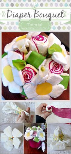 Diaper Bouquet Tutorial, Diaper Wreath Tutorial, Diaper Bouquet, Diaper Wreath, Diaper Gifts, Towel Cakes, Bouquet Tutorial, Diy Blanket Ladder, Baby Shower Crafts