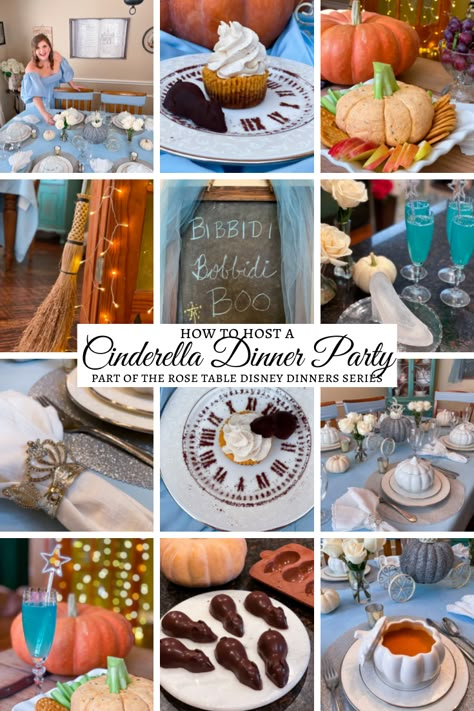 Everything you need to know (including recipes!) to host your very own Cinderella party. Royal Banquet Food, Cinderella Dinner Ideas, Cinderella Inspired Food, Cinderella Dinner Party, Cinderella Movie Night Food, Cinderella Dinner And A Movie, Cinderella Food Ideas, Cinderella Themed Food, Cinderella Movie Night