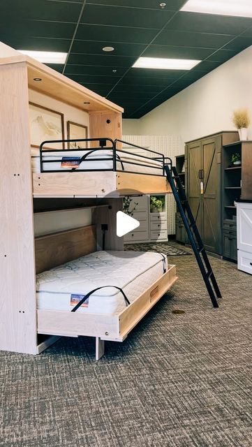 Wilding Wallbeds on Instagram: "Have you wondered if our Murphy Bunk Beds are actually that sturdy!?   Our bunk beds are: -created to hold over 4000 pounds😱 - made from real wood (no particle board🙅‍♂️) - commercial grade mechanisms - comes with metal ladder and guard rail   ❗️Jumping on bunk bed is for educational purposes only. Do not attempt at home❗️  #murphybed #bunkbed #functionalfurniture #spacesaving #savingspace" Murphy Bed Bunk Beds, Small Bunk Room Ideas, Wilding Wallbeds, Murphy Bunk Beds, Bunk Bed Ideas, Adult Bunk Beds, Bunk Bed Plans, Metal Ladder, Guard Rail