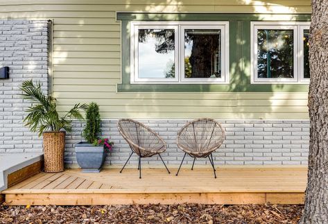 Front of house low platform deck Adding Deck To Front Of House, Wood Deck Porch Ideas, Small House Front Deck Ideas, Small Deck Front Of House, Low Deck Front Of House, Platform Deck Front Porch, Simple Front Deck, Small Front Deck Ideas Entrance Porch Designs, Front Wood Deck