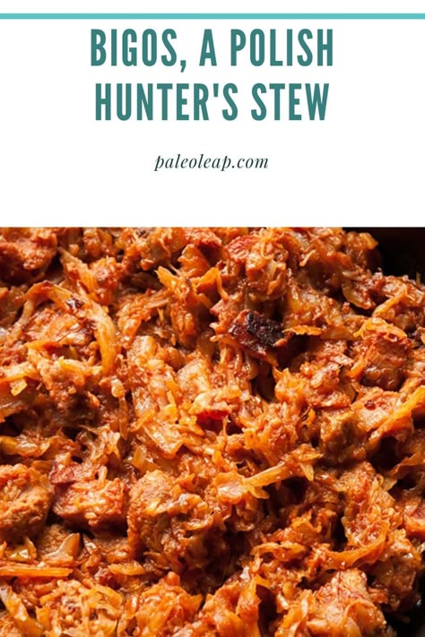 Bigos Recipe (Polish Hunter’s Stew) Polish Hunters Stew Bigos, Polish Hunters Stew Recipe, Hunters Stew Recipe, German Stew Recipes, Bigos Recipe Polish, Bigos Stew, Polish Hunters Stew, Polish Bigos Recipe, Hunter Stew